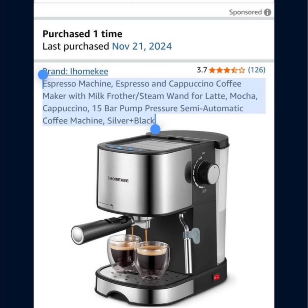 iHome Espresso Machine Silver Black